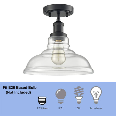 Dope Semi Flush Mount Glass Dome Ceiling Light Fixture With Modern Metal Frame For Hallways Entryways Cafes Bars Corridors