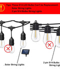 Image showing incompatible S14 string lights with 25 Pack Replacement LED Bulbs For S14 String Lights Shatterproof Waterproof 1 Watt Equivalent To 11 Watt Incandescent Warm White 2700K E26 Medium Base Non Dimmable