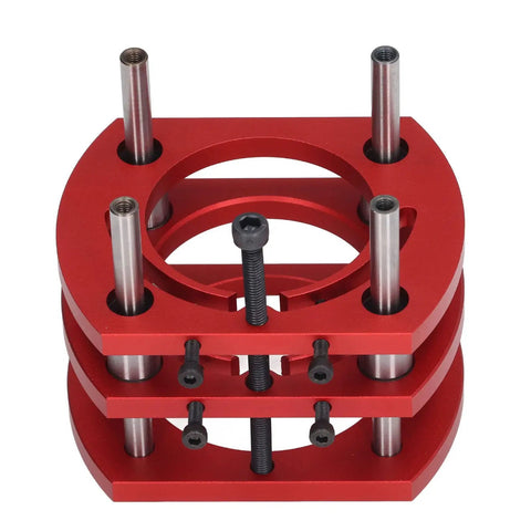 Precision Router Lift With Premium Gold Top Plate For Woodworking Slotting Trimming And Chamfering Tasks Slides, red aluminum body, top view