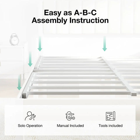 Easy assembly instructions for heavy duty queen bed frame rocking piano key headboard with metal platform base.