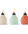 Seaside Escape 3 Pack Table Torches In Pastel Ivory Pink And Blue Glass, Coastal Outdoor Lighting With Weather Resistant Design