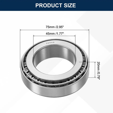 Heavy-Duty Tapered Roller Bearing Cone And Cup Set 45mm Bore 75mm OD 20mm Thick Chrome Steel ABEC-3 with product dimensions