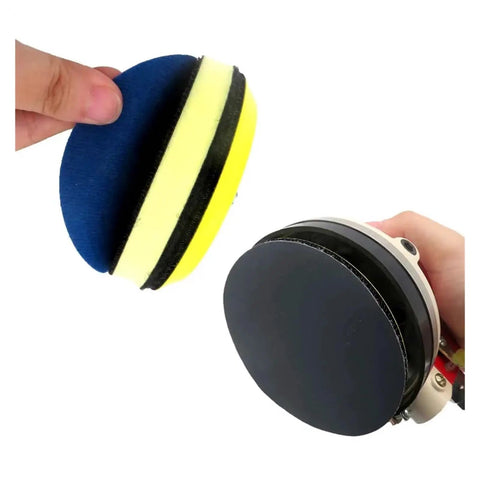 Premium 120 Piece Set Of 4 Inch Hook And Loop Sanding Discs With Dust Venting Holes and Durable Silicon Carbide Coating displayed with tool.
