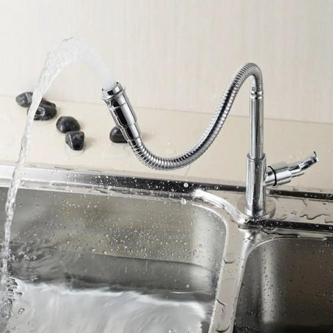 Single Lever Flexible Pull Out Kitchen Water Tap With Deck Mount Cold Water Basin Faucet Single Hole 360 Degree Swivel Chrome