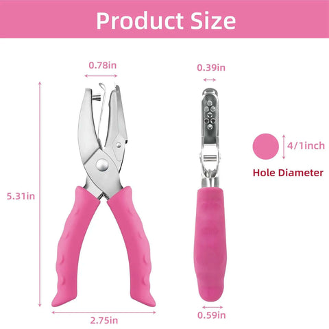 2 Pack One Quarter Inch Hole Punch With Pink Soft Grip For Home Office And Classroom, product size in inches shown