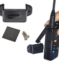 Heavy Duty Handheld Radio Holder For Walkie Talkie And Speaker Mic With Car Clip Mount, screws and adhesive backing on display