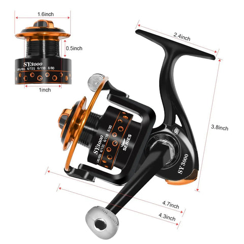 Ultralight Spinning Reel With 12 Plus 1 Ball Bearings And Anti Reverse Size 3000 features ergonomic handle and spool details