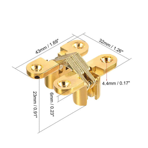 Invisible Concealed Cross Hinges For Wooden Or Metal Doors 2 Pack Zinc Alloy 43 X 36 X 12mm 180 Degree Opening Gold Hinge