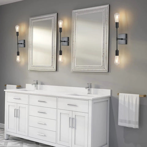 Bathroom with two pack black industrial vanity light fixtures over mirror sconces for bathroom hallway bedroom living room modern vertical vintage metal wall lamps matte black finish.