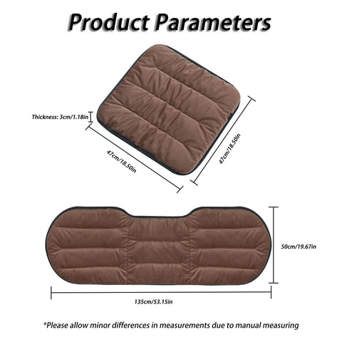 Stylish Furry Car Seat Cushion for Mini Cooper SE Convertible John Cooper Works Electric dimensions showing warm brown fabric.