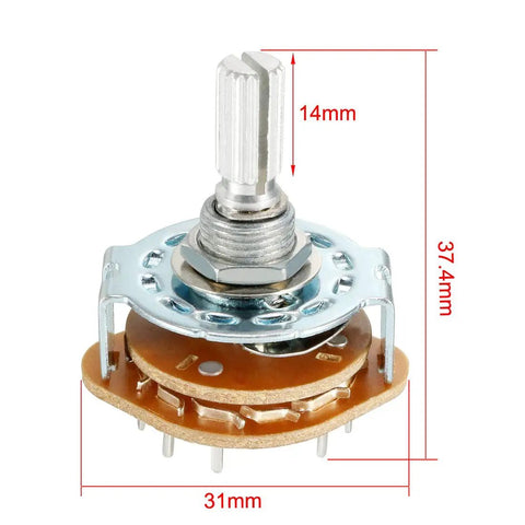 Band Selector Rotary Switch 16 Pin 4 Pole 3 Position Single Deck 2 Pack, silver rotary switch with 14mm shaft length and 9mm thread.