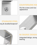 L Shaped Corner Bracket 5 By 2 Inches, Beefy Heavy Duty Stainless Steel, Rust Proof Matte Black Finish, product features and close-up view.