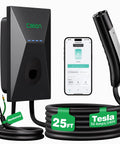 Level 2 EV Charger For Tesla With 50 Amp 240V Fast Home Charging, wall unit, 25ft cable, app control on smartphone, hardwired