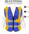 Straight Up Real Deal High Visibility Mesh Safety Vest With Reflective Strips Full Zipper Closure shown from front with ergonomic 3D cutting.