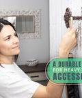 Woman hanging keys on Brown Cast Iron Skeleton Key Wall Hook With Three Heavy Duty Coat Holders For Classic Farmhouse Vibes.