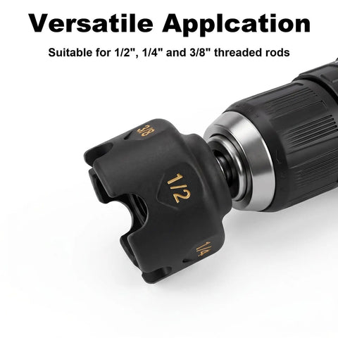 Heavy Duty All Thread Nut Runner And Bolt Extractor Tool with sizes for 1/4, 3/8, and 1/2 inch threaded rods shown.