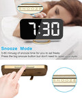 7 Inch LED Mirror Display Alarm Clock With Dual USB Ports, Auto Dim And Night Mode shown with snooze feature in use