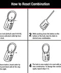 Diagram showing how to reset combination on Set Your Own Combo TSA Travel Lock For Luggage And Zippers, Rugged Padlock With Cable Shackle