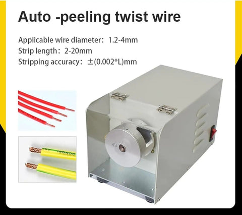Industrial Heavy Duty Electric Automatic Wire Stripping Machine For 1.2-4mm Cable Twisting And Cutting With Fullmetal Build Fast Stripper Tool showing a close-up of the machine with cables.