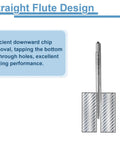 Diagram of 20 Piece Straight Flute Thread Tap Set For 8 32 UNC Right Hand Threading In High Speed Steel HSS 6542 Taps Built For Pro Grade Fast Durable Threading On Milling Machines And DIY Projects showing chip removal and threading performance.