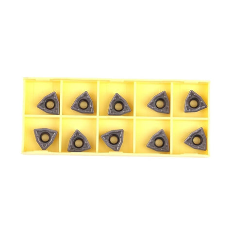Top Tier 10 Pcs Indexable Carbide Lathe Tool Set For External Turning Steel Stainless Cast Iron With Hard Alloy Blades WCMT06T308-SF LF6018, 10 carbide inserts in yellow storage case