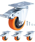 3 Inch Caster Wheels Set of 4 with Brakes, Quiet Polyurethane Casters for Shelves Gates Toolboxes, Heavy Duty Workhorse Mobility