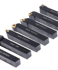 1/2 Inch Shank 7 Piece Indexable Carbide Turning Tool Set With 10 Extra TiN Coated Inserts For Pro Grade Smooth Cutting Of Mild Steel And Cast Iron MGEHR0 Holders Included