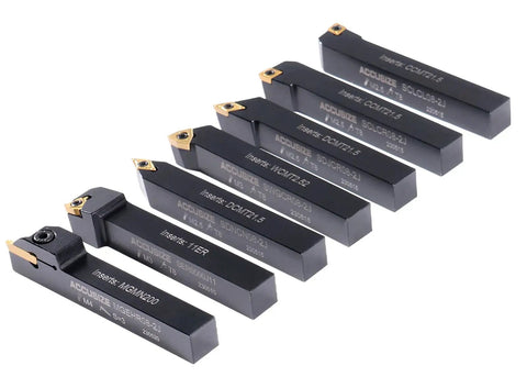 1/2 Inch Shank 7 Piece Indexable Carbide Turning Tool Set With 10 Extra TiN Coated Inserts For Pro Grade Smooth Cutting Of Mild Steel And Cast Iron MGEHR0 Holders Included