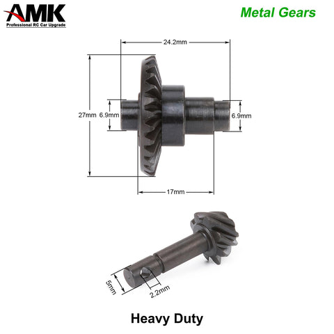 Two Sets Metal Bevel Gear And Ring Pinion Gear Kit For 1/10 Capra And Axial SCX10 III Upgrades, size dimensions with heavy duty label