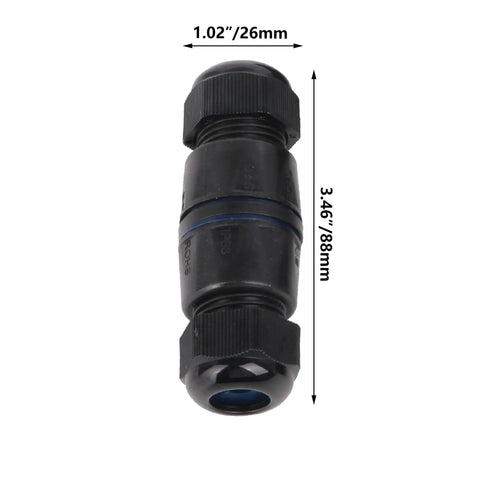 Underwater RJ45 Coupler IP68 Ethernet Connector For Outdoor LED Equipment, M25 Gland, black PA66 nylon, dimensions shown