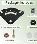 Package contents of 19 Tooth Steering Sector Gear And Pinion Repair Kit for John Deere D and LA Series lawn tractors.