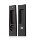 Matte Black Sliding Door Handle For Bath And Barn Doors, Zinc Alloy Flush Handle With Privacy Pocket Door Lock, Durable Zinc Construction