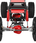 Front view of Beefy 330mm Wheelbase Rock Crawler Frame Chassis With SCX10 Axles Nylon Roll Cage Independent Shocks LCG Transmission Steel Gears One Tenth RC Crawler Upgrade For Axial SCX10 Red.