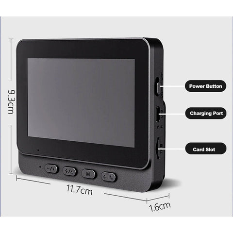 4.3 inch display of Smart Video Doorbell System With 1080P Camera, buttons, charging port, power button, and card slot visible