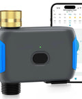 WiFi Hose Timer With App Control For Garden Irrigation Smart Bluetooth Water Timer No Hub Needed Works With Alexa And Google Digital Automatic Lawn Sprinkler System For Outdoor Yard 1 Outlet shown with app interface on phone