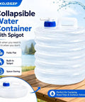 Collapsible Water Container With Spigot For Camping And Road Trips on a wooden table near a lake.