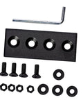 Heavy Duty Track Connecting Plates Set for Barn Doors and Indoor Sliding Doors, Carbon Steel Flat Mending Repair Plates, Black Metal Joint Brackets shown with hardware.