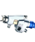 Pro Grade Stainless Steel Pressure Feed Sand Blaster And Paint Spray Gun With Precision Fine Tuning Control close-up, showcasing the durable stainless steel body.