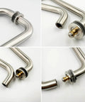 Glass Shower Door Handle For Sliding Frameless Doors In Brushed Nickel Finish, close-up view of parts and connections