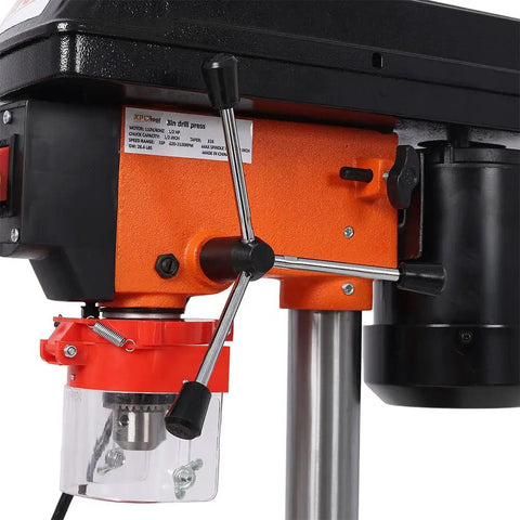 8 Inch Benchtop Drill Press With Laser Guide And Precision Vise 5 Speed Tabletop Drilling Machine 770 To 3410 RPM close-up view