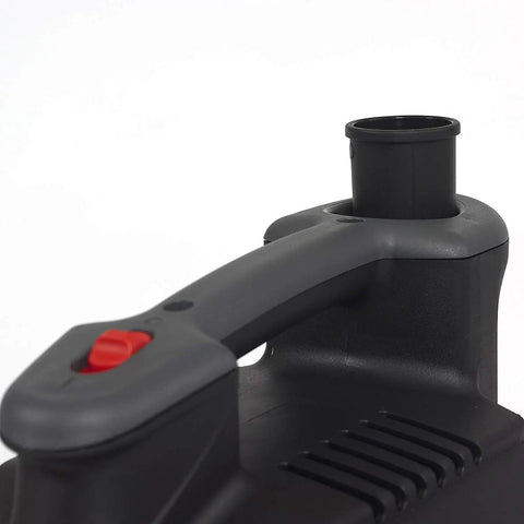 Close-up of handle on 4-Gallon Portable Wet And Dry Vacuum Cleaner With A 5.0 Peak HP Motor, featuring easy carry handle and red finish.