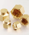 Brass Flare Cap Set For Compression Stop Valves 5 Piece Kit with tubing sizes from one quarter inch to five eighth inch