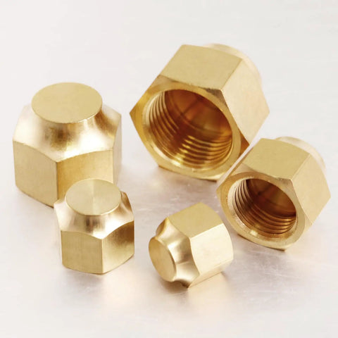 Brass Flare Cap Set For Compression Stop Valves 5 Piece Kit with tubing sizes from one quarter inch to five eighth inch