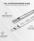 Full Extension Drawer Slides In Stainless Steel For Kitchen Cabinets And Desk Upgrades shown with smooth heavy duty rails