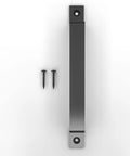 10 Inch Straight Bar Barn Door Handle In Matte Black Cast Iron with screws, front view, for sliding doors, gates, closets.