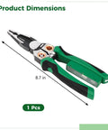 Heavy-Duty 8-in-1 Wire Stripper Pliers By Carbon Steel Electrician Cutting And Crimping Tool measuring 8.7 inches in length.