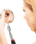 Woman using Three Piece Telescoping Inspection Mirror Set With Round, Square, And Oval Styles For Automotive And Home Use