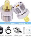 Close-up of PL259 To SMA Female And SO239 To SMA CB Antenna Adapters Set with gold and silver connectors, 2 pack, pure copper.