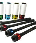 8 Piece Torque Limiting Extension And Protective Impact Socket Set With Color Coded Lug Nut Sockets Includes 90, 100, 110, And 120 Ft Lbs Extensions And Protective Sleeves For Wheel Lug Nut Installations, color-coded sockets