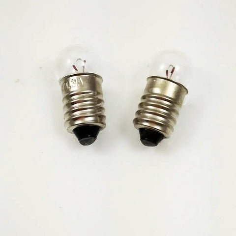 Snag A Box Of Ten E10 Miniature Screw Base Bulbs Rated At 4.5 Volts With 1.35 Watt Incandescent Filament, two E10 bulbs side by side.
